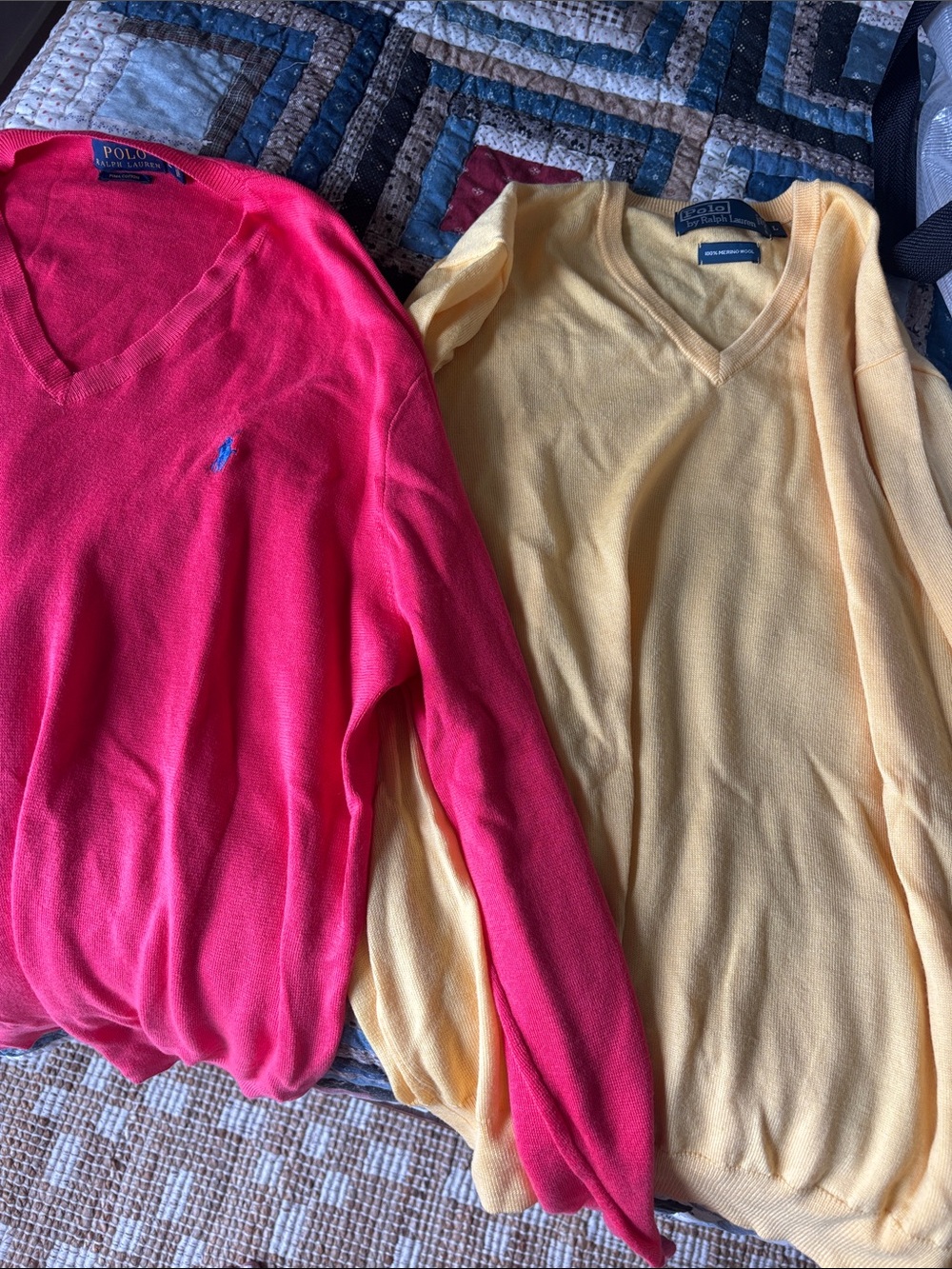 Bundle Polo by Ralph Lauren Men's Light Yellow V-Neck Sweater & coral sweater